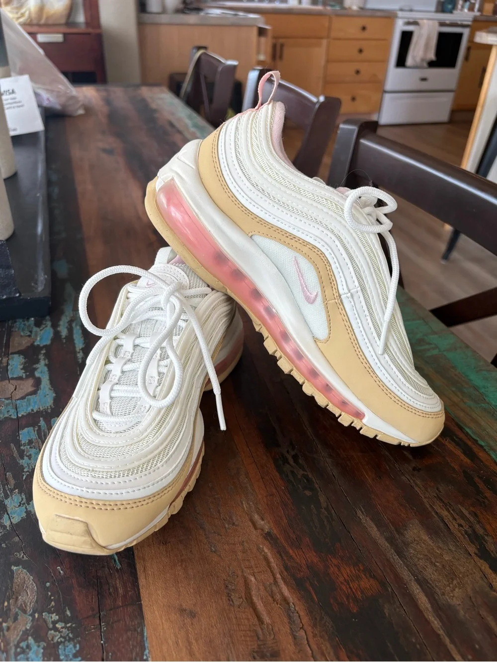 Nike Kids Air Max 97 Cream, White & Pink Visible Air Sneaker